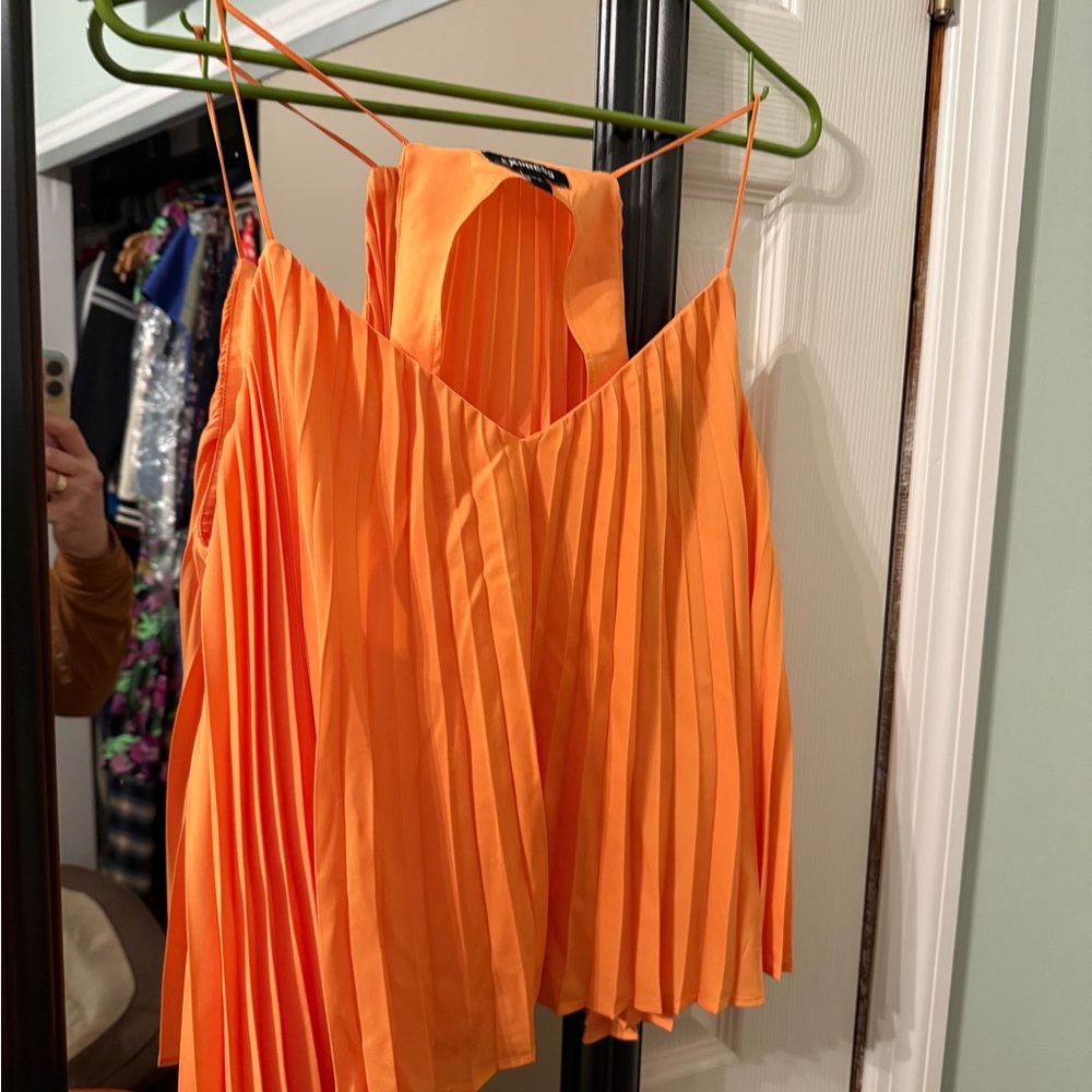 Express Vibrant Orange Asymmetrical Pleated Camisole